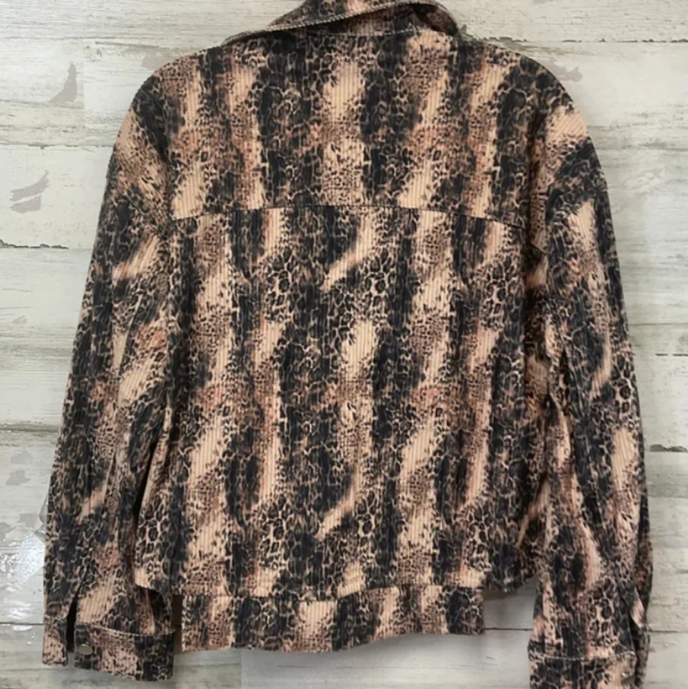 Savannah Jane Animal Print Stretch Corduroy Relaxed Fit Jean-Style Jacket Large - Picture 2 of 2